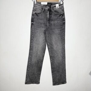 New Judy Blue High Waist Straight Leg Rhinestone Black Jeans Womens 0/24 Stretch